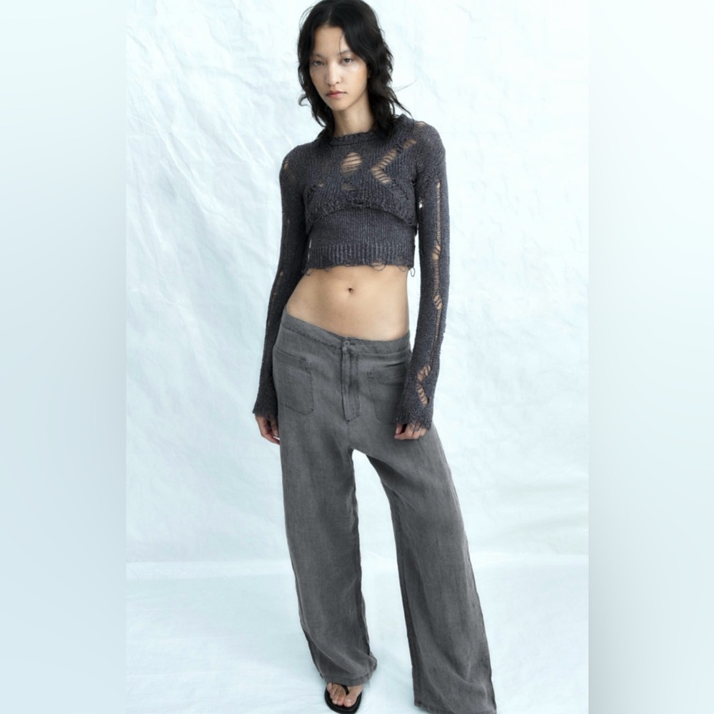 NWT Zara Ripped Knit Bralette & Arm Warmer Set S